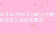 2025年06月26日18时出生的宝宝农历生辰及姓名鉴赏