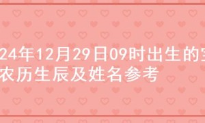 2024年12月29日09时出生的宝宝农历生辰及姓名参考