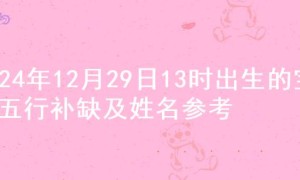 2024年12月29日13时出生的宝宝五行补缺及姓名参考