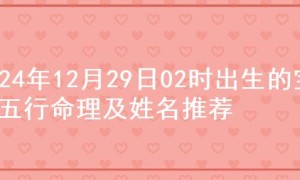 2024年12月29日02时出生的宝宝五行命理及姓名推荐