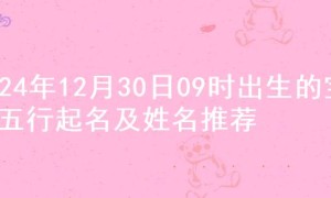 2024年12月30日09时出生的宝宝五行起名及姓名推荐