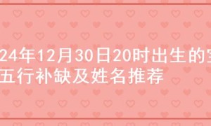 2024年12月30日20时出生的宝宝五行补缺及姓名推荐
