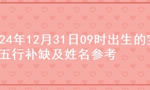2024年12月31日09时出生的宝宝五行补缺及姓名参考