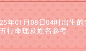 2025年01月08日04时出生的宝宝五行命理及姓名参考