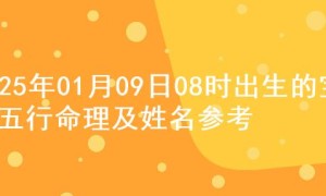 2025年01月09日08时出生的宝宝五行命理及姓名参考