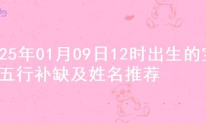 2025年01月09日12时出生的宝宝五行补缺及姓名推荐