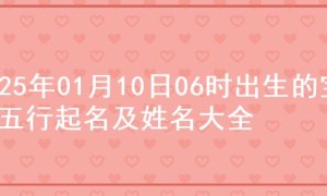 2025年01月10日06时出生的宝宝五行起名及姓名大全