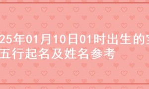 2025年01月10日01时出生的宝宝五行起名及姓名参考