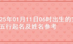 2025年01月11日06时出生的宝宝五行起名及姓名参考