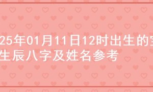 2025年01月11日12时出生的宝宝生辰八字及姓名参考