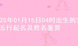 2025年01月15日04时出生的宝宝五行起名及姓名鉴赏