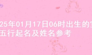 2025年01月17日06时出生的宝宝五行起名及姓名参考