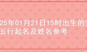 2025年01月21日15时出生的宝宝五行起名及姓名参考