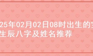 2025年02月02日08时出生的宝宝生辰八字及姓名推荐