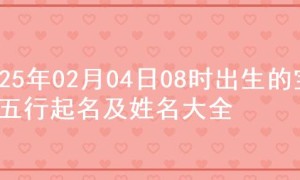 2025年02月04日08时出生的宝宝五行起名及姓名大全