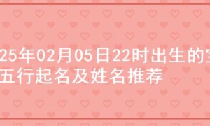 2025年02月05日22时出生的宝宝五行起名及姓名推荐