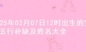 2025年02月07日12时出生的宝宝五行补缺及姓名大全