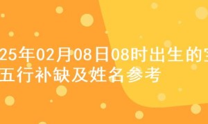 2025年02月08日08时出生的宝宝五行补缺及姓名参考