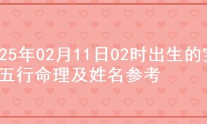 2025年02月11日02时出生的宝宝五行命理及姓名参考