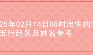 2025年02月14日08时出生的宝宝五行起名及姓名参考