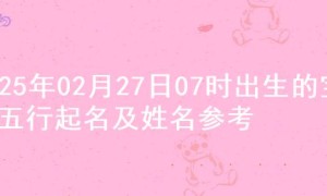 2025年02月27日07时出生的宝宝五行起名及姓名参考