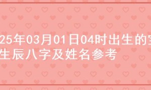 2025年03月01日04时出生的宝宝生辰八字及姓名参考
