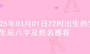 2025年03月01日22时出生的宝宝生辰八字及姓名推荐
