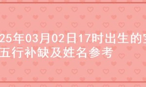 2025年03月02日17时出生的宝宝五行补缺及姓名参考