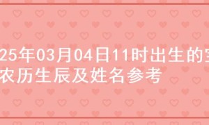2025年03月04日11时出生的宝宝农历生辰及姓名参考