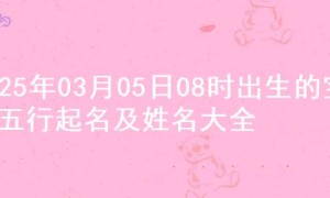 2025年03月05日08时出生的宝宝五行起名及姓名大全