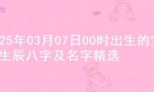 2025年03月07日00时出生的宝宝生辰八字及名字精选