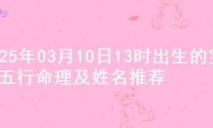 2025年03月10日13时出生的宝宝五行命理及姓名推荐