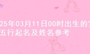 2025年03月11日00时出生的宝宝五行起名及姓名参考