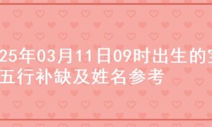 2025年03月11日09时出生的宝宝五行补缺及姓名参考