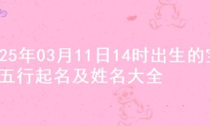 2025年03月11日14时出生的宝宝五行起名及姓名大全