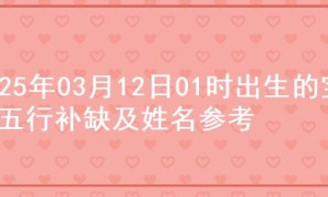 2025年03月12日01时出生的宝宝五行补缺及姓名参考
