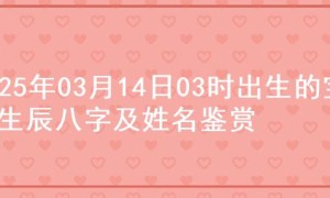 2025年03月14日03时出生的宝宝生辰八字及姓名鉴赏