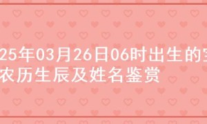 2025年03月26日06时出生的宝宝农历生辰及姓名鉴赏