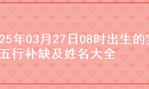 2025年03月27日08时出生的宝宝五行补缺及姓名大全