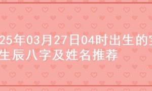 2025年03月27日04时出生的宝宝生辰八字及姓名推荐