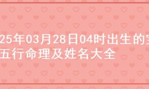 2025年03月28日04时出生的宝宝五行命理及姓名大全