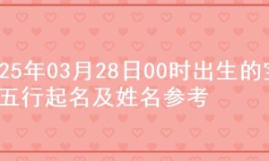 2025年03月28日00时出生的宝宝五行起名及姓名参考