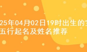 2025年04月02日19时出生的宝宝五行起名及姓名推荐