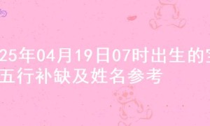 2025年04月19日07时出生的宝宝五行补缺及姓名参考