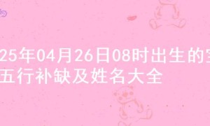 2025年04月26日08时出生的宝宝五行补缺及姓名大全
