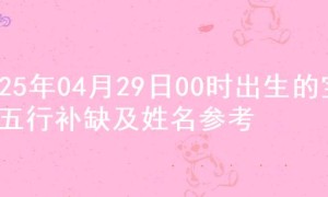 2025年04月29日00时出生的宝宝五行补缺及姓名参考