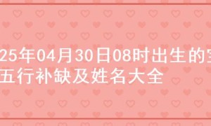 2025年04月30日08时出生的宝宝五行补缺及姓名大全