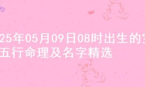 2025年05月09日08时出生的宝宝五行命理及名字精选