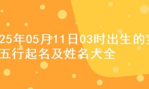 2025年05月11日03时出生的宝宝五行起名及姓名大全