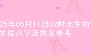2025年05月11日02时出生的宝宝生辰八字及姓名参考